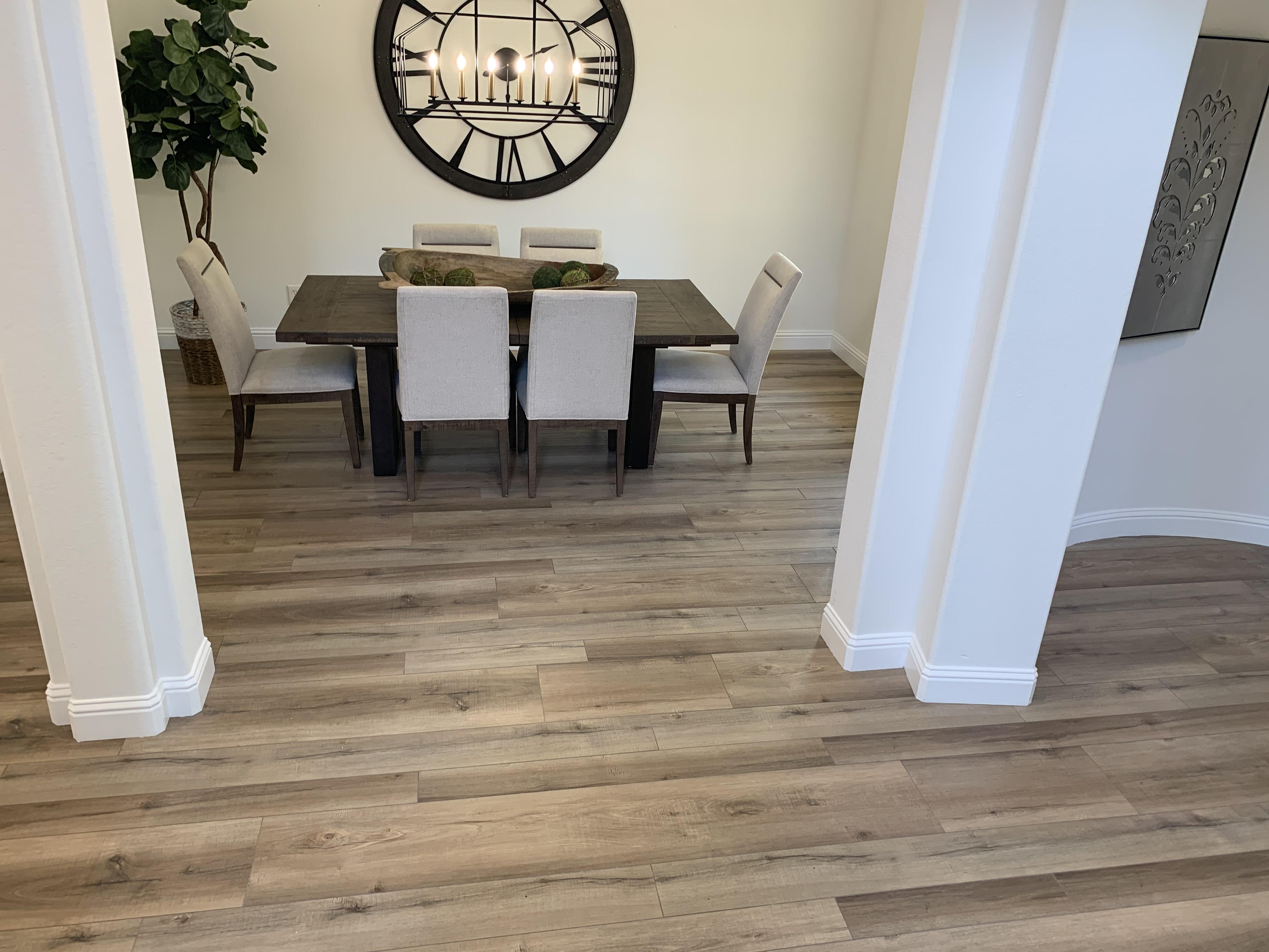 Luxury vinyl plank dining room floor installed in a Roseville, CA home