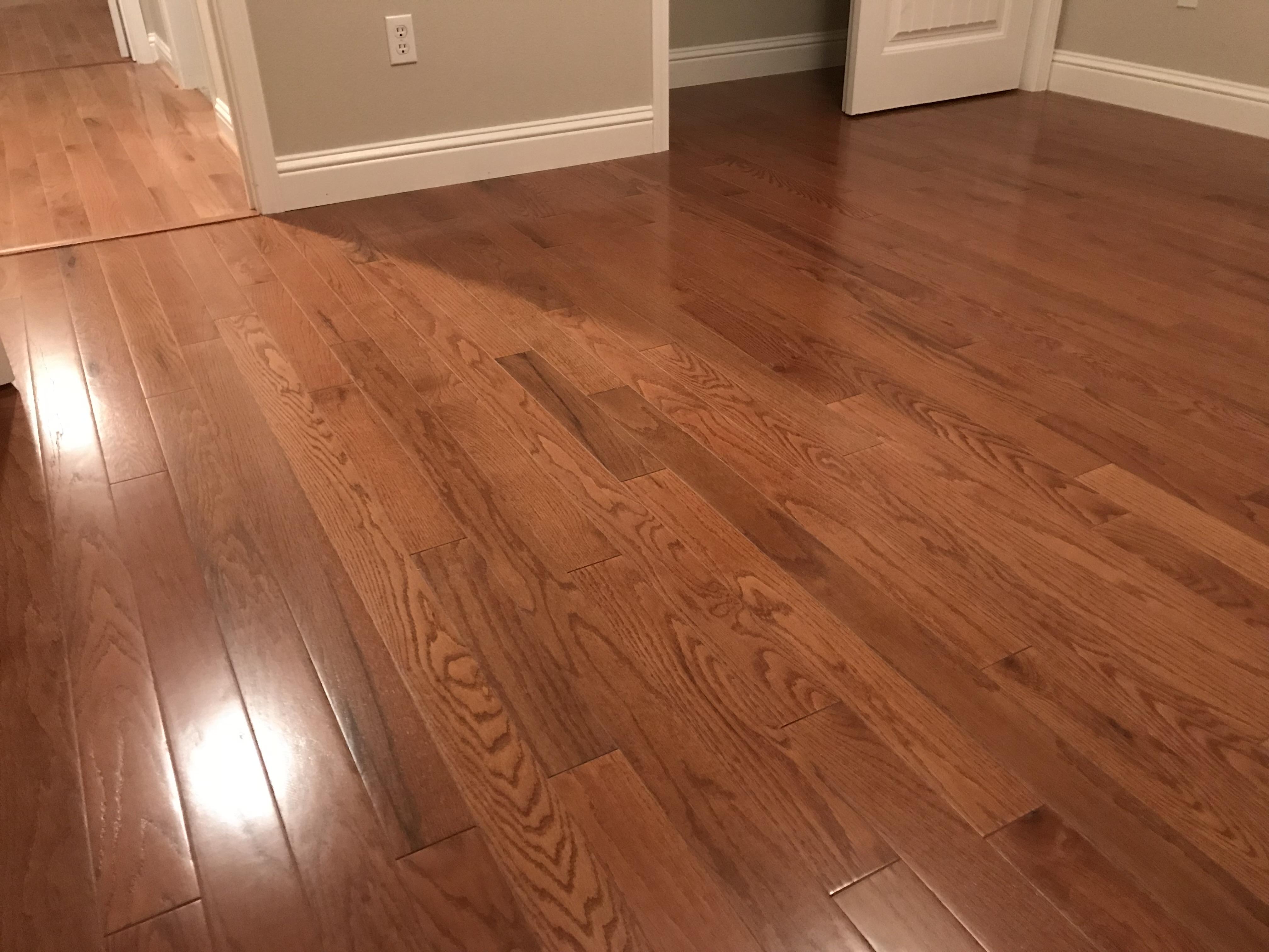 Red oak hardwood floor installed throughout a bedroom in an Orangevale, CA home